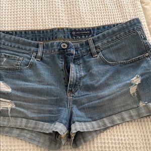 Ag Adriano Goldschmied Distressed Blue Jean Shorts